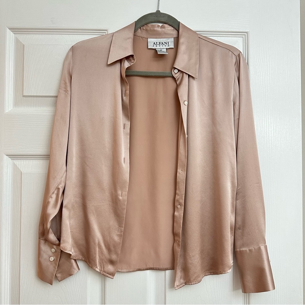 Alfani 100% Silk Blush Women’s Collared Button Up Blouse 6P